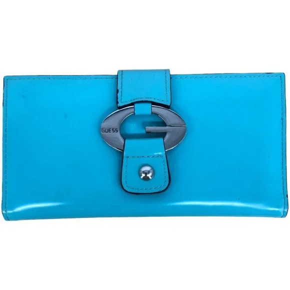 Guess Turquoise Beight Blue faux leather Long Bifold Wallet